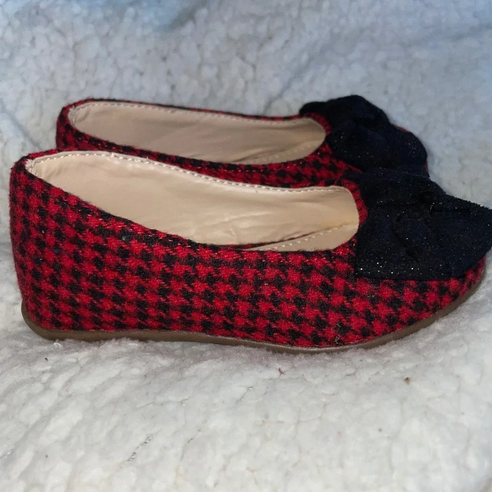The Doll Maker Girls Red Houndstooth Bow Ballet Flats slip on‎ Shoes bow Size 5